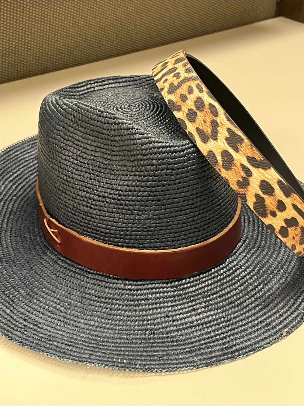 Nataliya Nova Luxury Wide-Brim Woven Straw Luisa Hat - Navy w/ bands